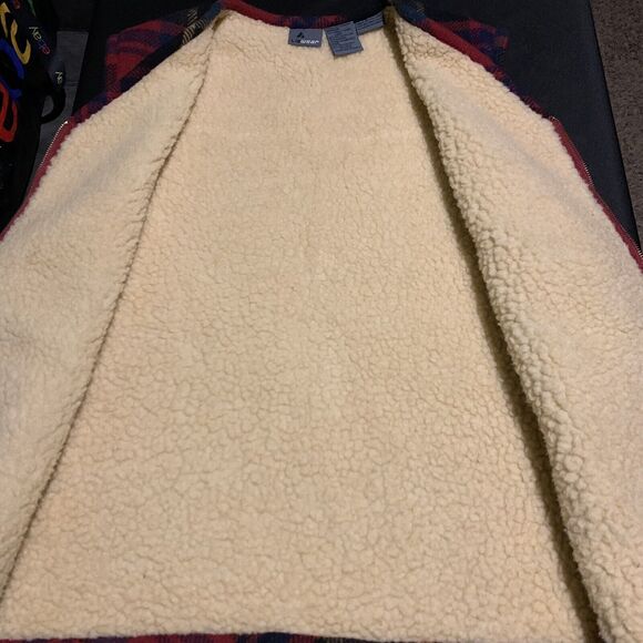 VINTAGE LIZ WEAR WOMENS RED PLAID WOOL MOHAIR RANCHER VEST COAT SIZE MEDIUM - Picture 11 of 13